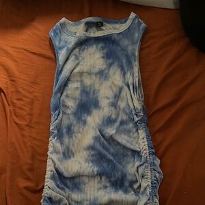 Blue and White Tie-Dye Sleeveless Dress